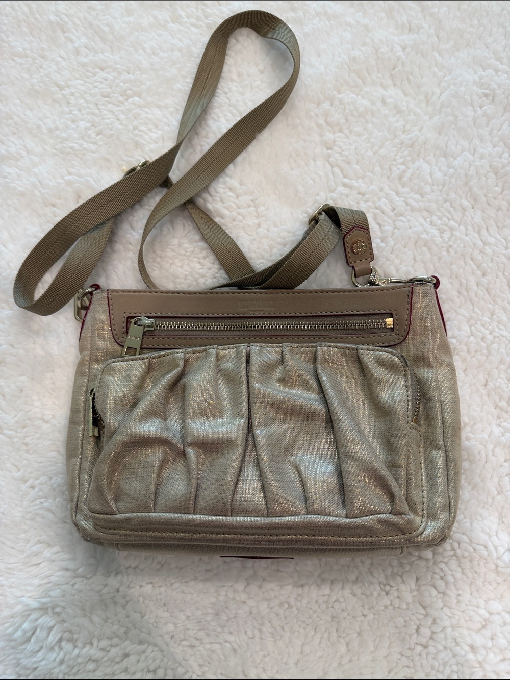 MZ Wallace Metallic Taupe Crossbody Bag with Front Pleats